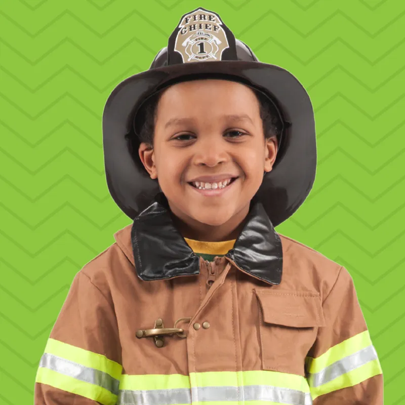 child firefighter costume green bg